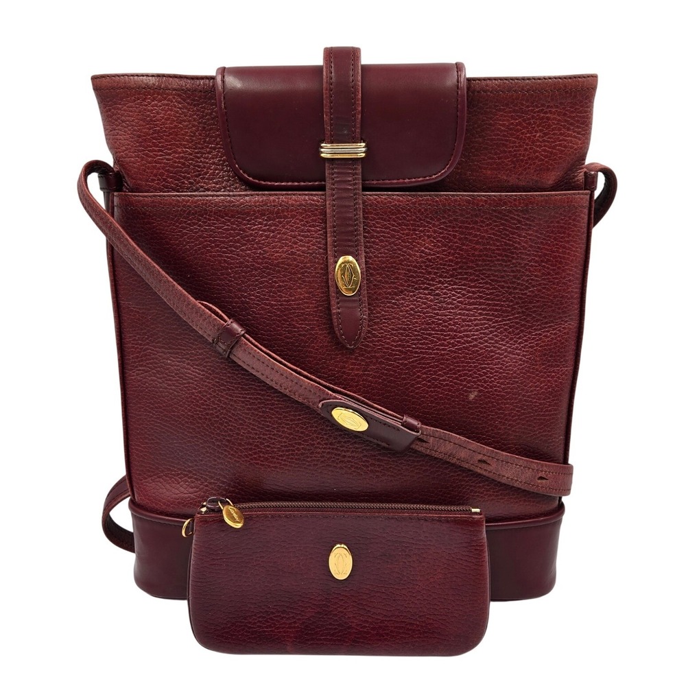 Cartier Must de Cartier Burgundy Leather Crossbody Bag with Pouch Vintage